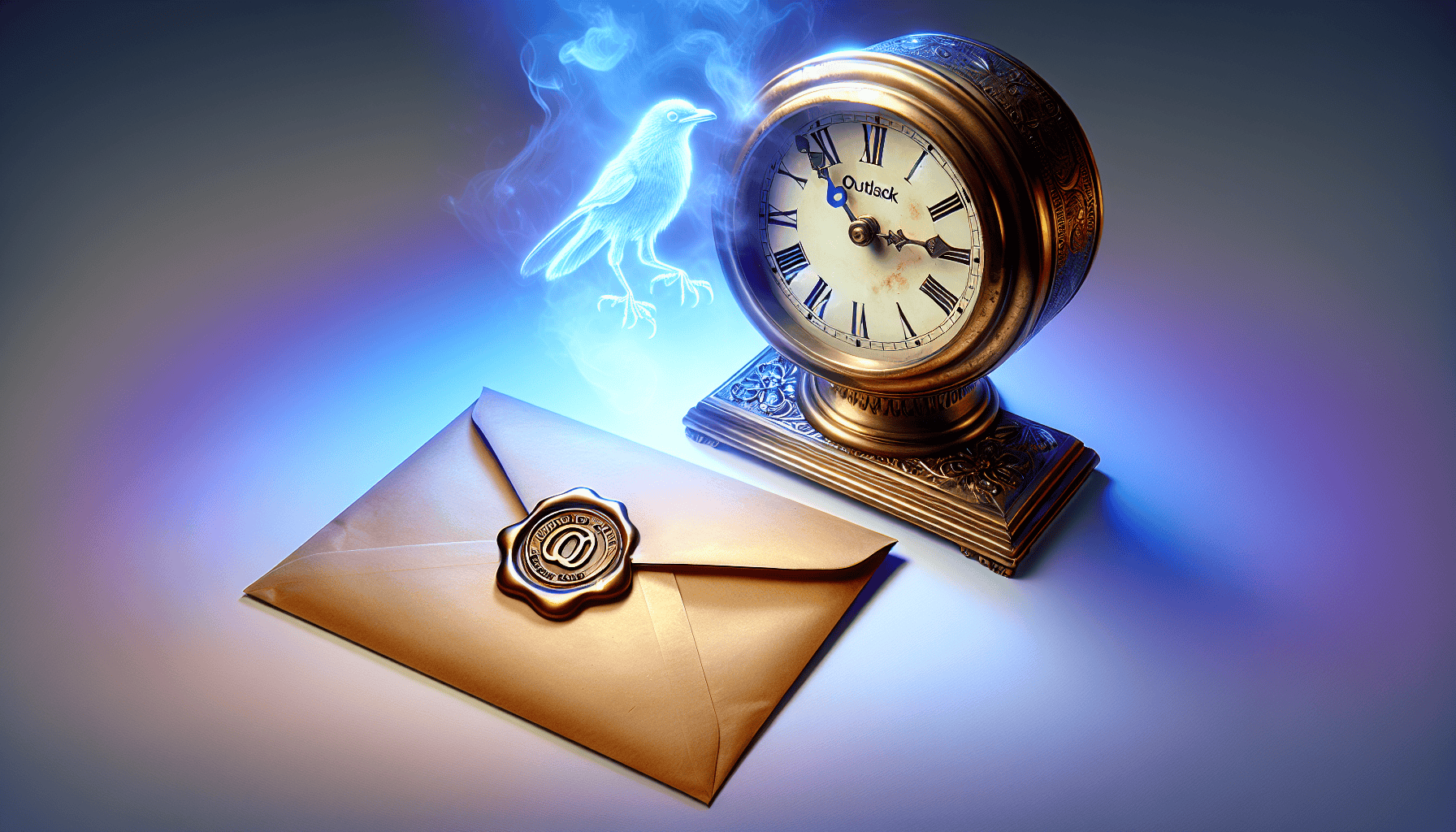 A clock with an email envelope, representing delayed email delivery in Outlook